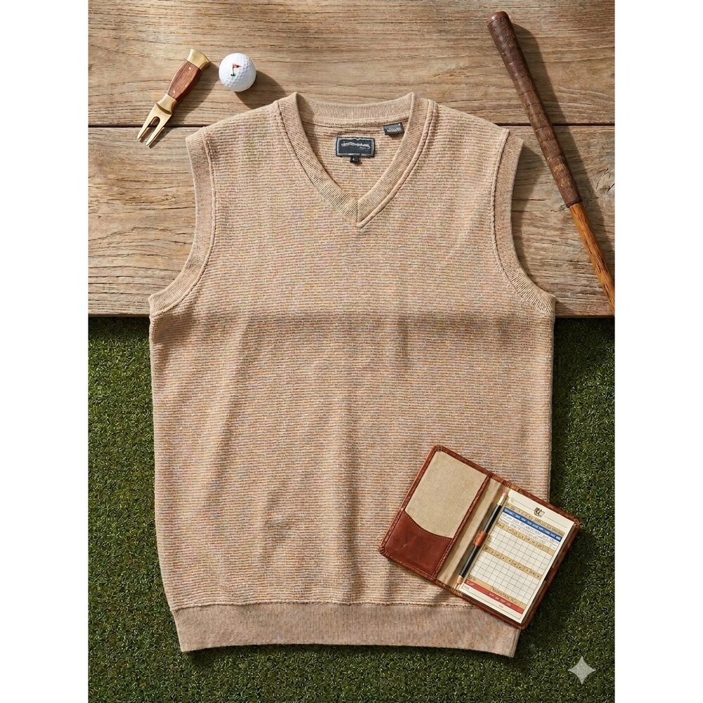 Bolle Golf Men’s L Sweater Vest Beige Knit Sleeveless Pullover Embroidered Logo